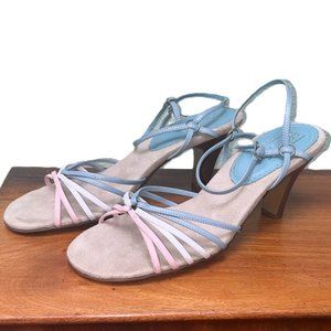 Women's Hillard & Hanson Tan and Blue strappy heels size 9.5M NIB